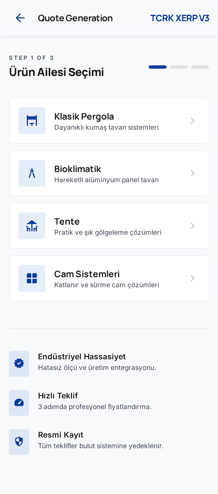 Quick quote product family selection