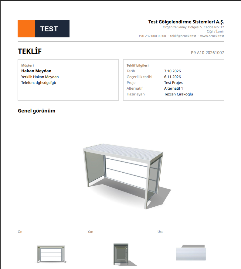4×6 pergola için XERP 3D'den üretilmiş PDF teklif