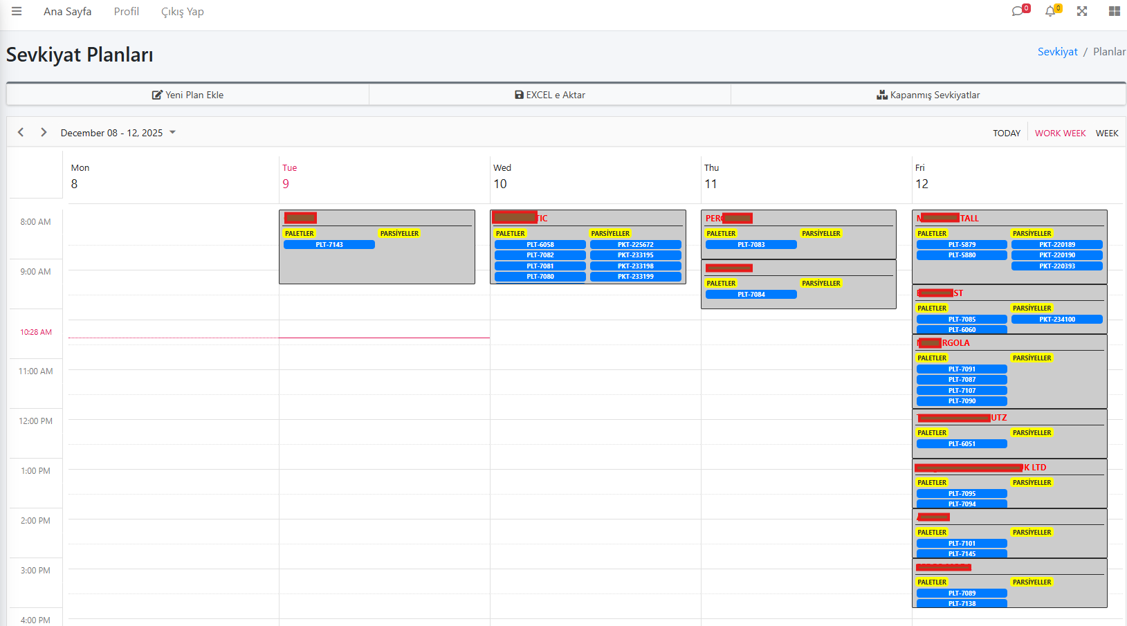 Sevkiyat planları takvimi